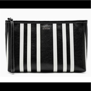 NWT Authentic Balenciaga barbes large stripe black and white clutch